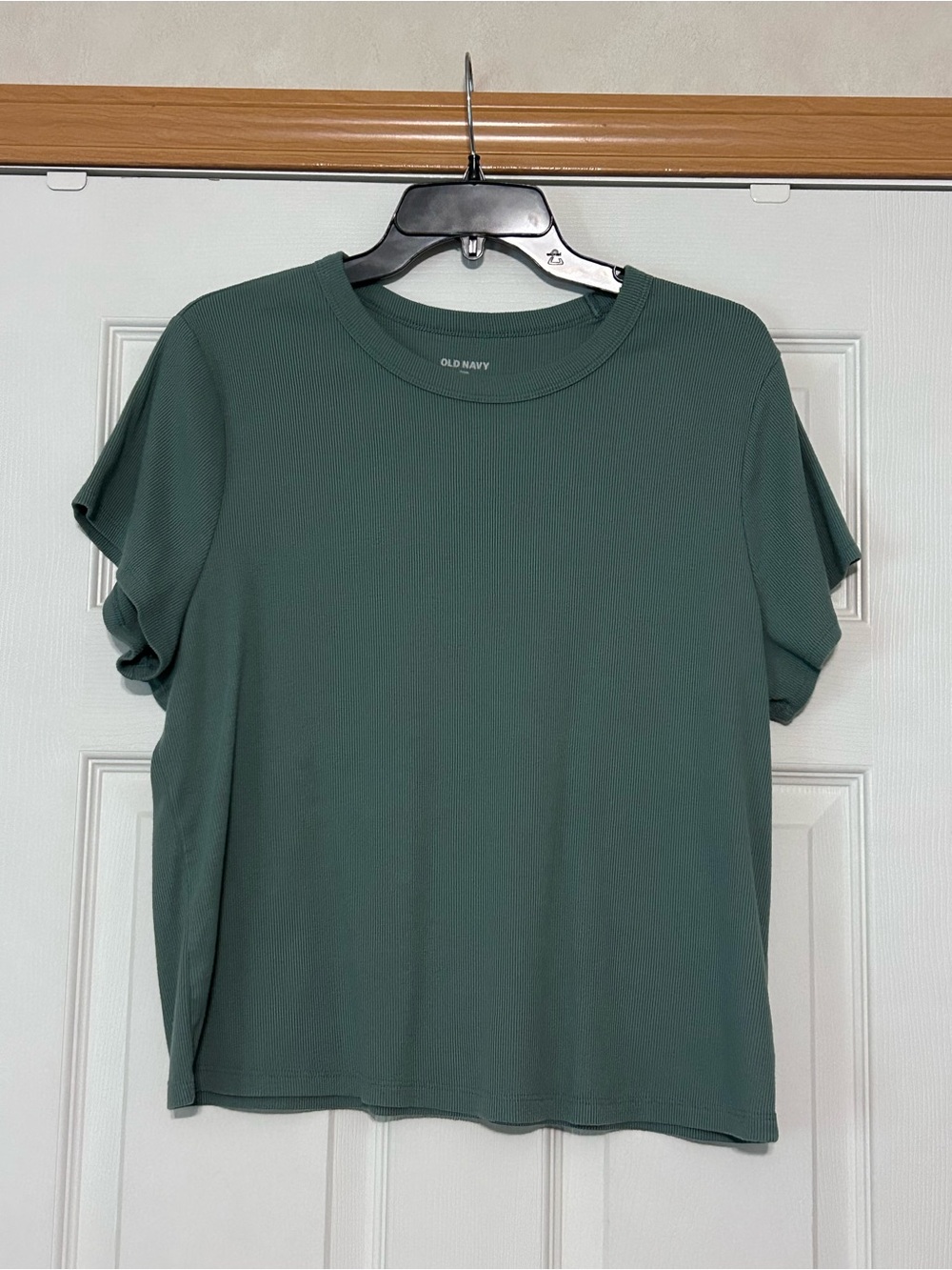 Old Navy Women's Short Sleeve Ribbed Crewneck Tee in Teal Green